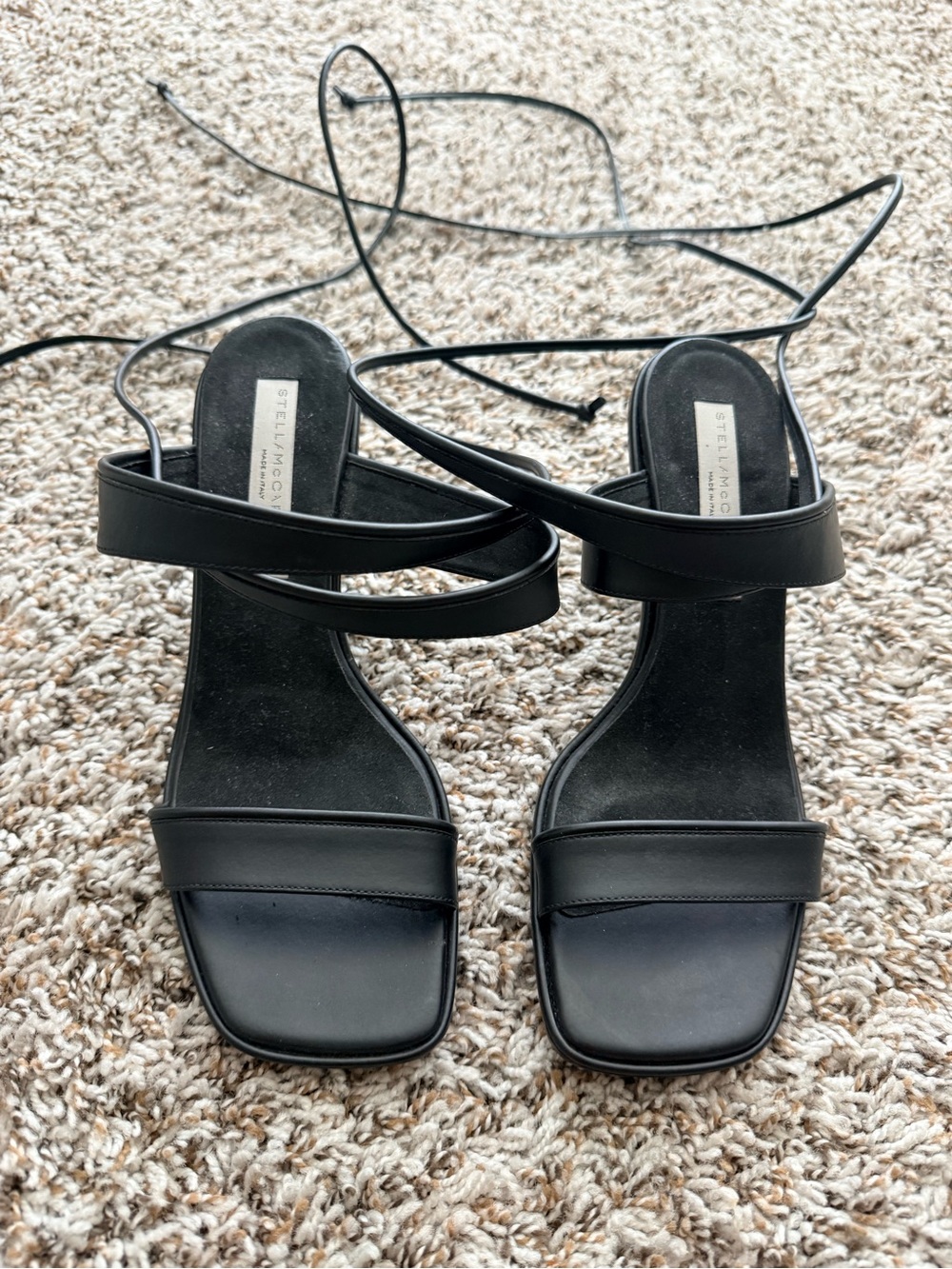 Stella McCartney Black Lace-Up Square-Toe Sandals with Wrap Straps